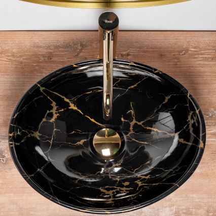 REA-U5611 - Lavabo sobre encimera SOFIA 34,5x41 cm cerámica/negro/efecto mármol