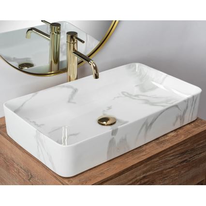REA-U5896 - Lavabo sobre encimera DENIS 35x61,5 cm, cerámica con efecto mármol