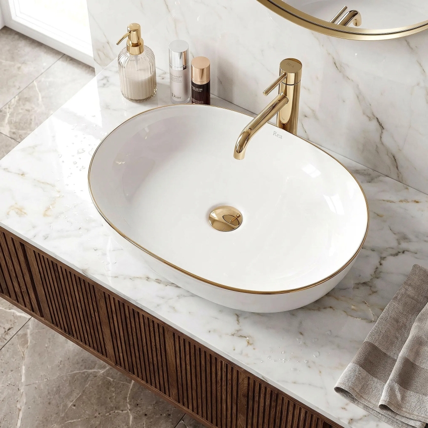 REA-U6211 - Lavabo sobre encimera CLEO 41x60,5 cm cerámica/blanco/dorado