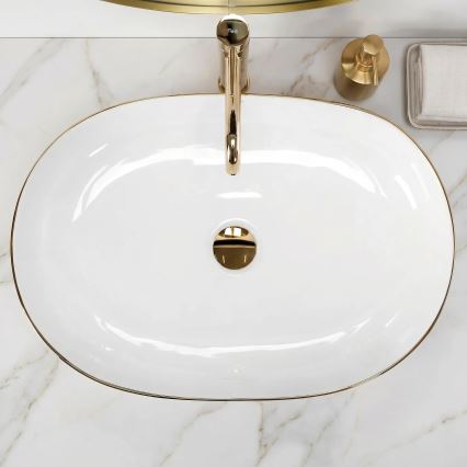 REA-U6211 - Lavabo sobre encimera CLEO 41x60,5 cm cerámica/blanco/dorado
