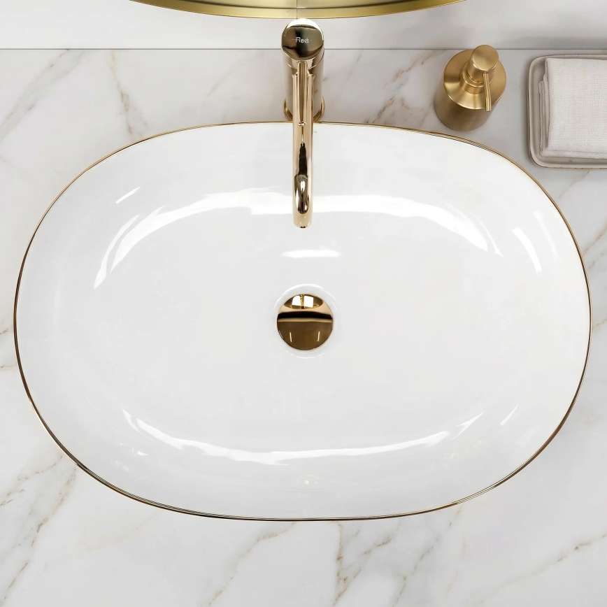 REA-U6211 - Lavabo sobre encimera CLEO 41x60,5 cm cerámica/blanco/dorado