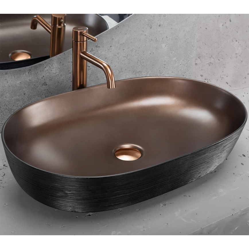 REA-U6383 - Lavabo sobre encimera CLEO 41x60,5 cm cerámica/negro/cobre cepillado