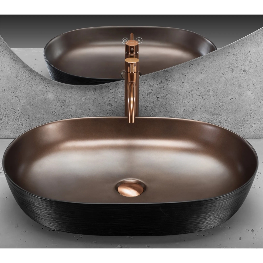 REA-U6383 - Lavabo sobre encimera CLEO 41x60,5 cm cerámica/negro/cobre cepillado