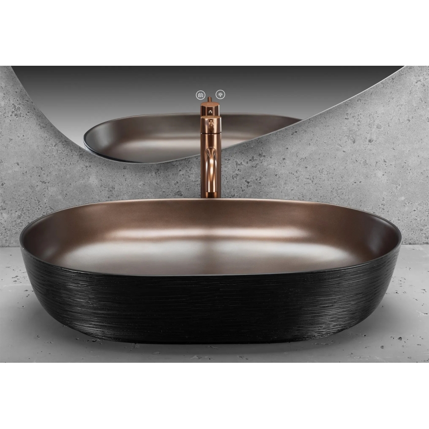 REA-U6383 - Lavabo sobre encimera CLEO 41x60,5 cm cerámica/negro/cobre cepillado