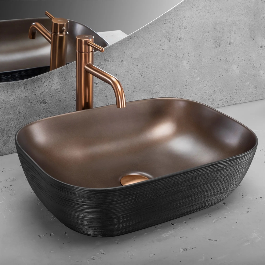 REA-U6384 - Lavabo de encimera BELINDA 33x46,5 cm cerámica/negro/marrón