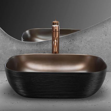 REA-U6384 - Lavabo de encimera BELINDA 33x46,5 cm cerámica/negro/marrón