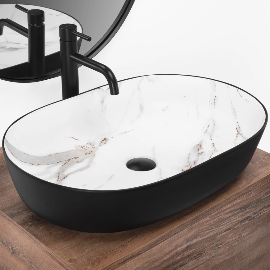 REA-U6625 - Lavabo sobre encimera CLEO 41x60,5 cm cerámica/negro/blanco/efecto mármol
