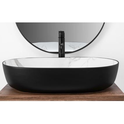 REA-U6625 - Lavabo sobre encimera CLEO 41x60,5 cm cerámica/negro/blanco/efecto mármol