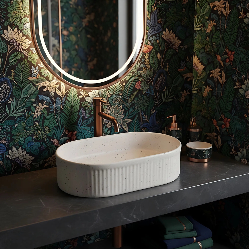 REA-U7342 - Lavabo sobre encimera VANDA 31x49 cm cerámica/beige/imitación de piedra