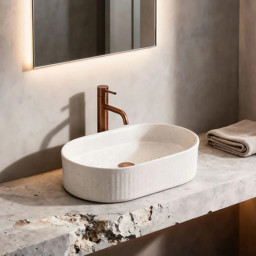 REA-U7342 - Lavabo sobre encimera VANDA 31x49 cm cerámica/beige/imitación de piedra