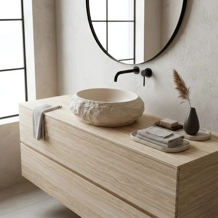 REA-U7347 - Lavabo sobre encimera MIKA 38x50 cm beige/imitación de piedra