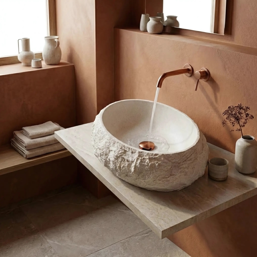 REA-U7350 - Lavabo sobre encimera MIKA 38x50 cm blanco/efecto piedra