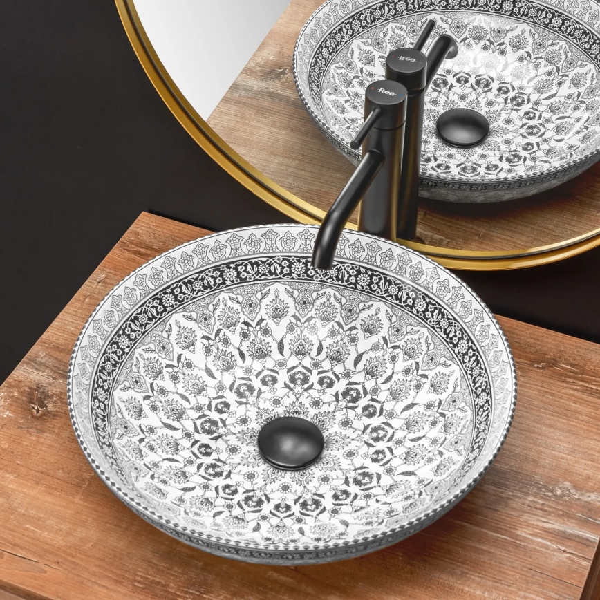 REA-U8002 - Lavabo sobre encimera ARTE 40 cm cerámica/blanco/negro