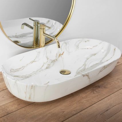 REA-U8404 - Lavabo sobre encimera CLEO 41x81 cm cerámica/blanco/decoración de mármol