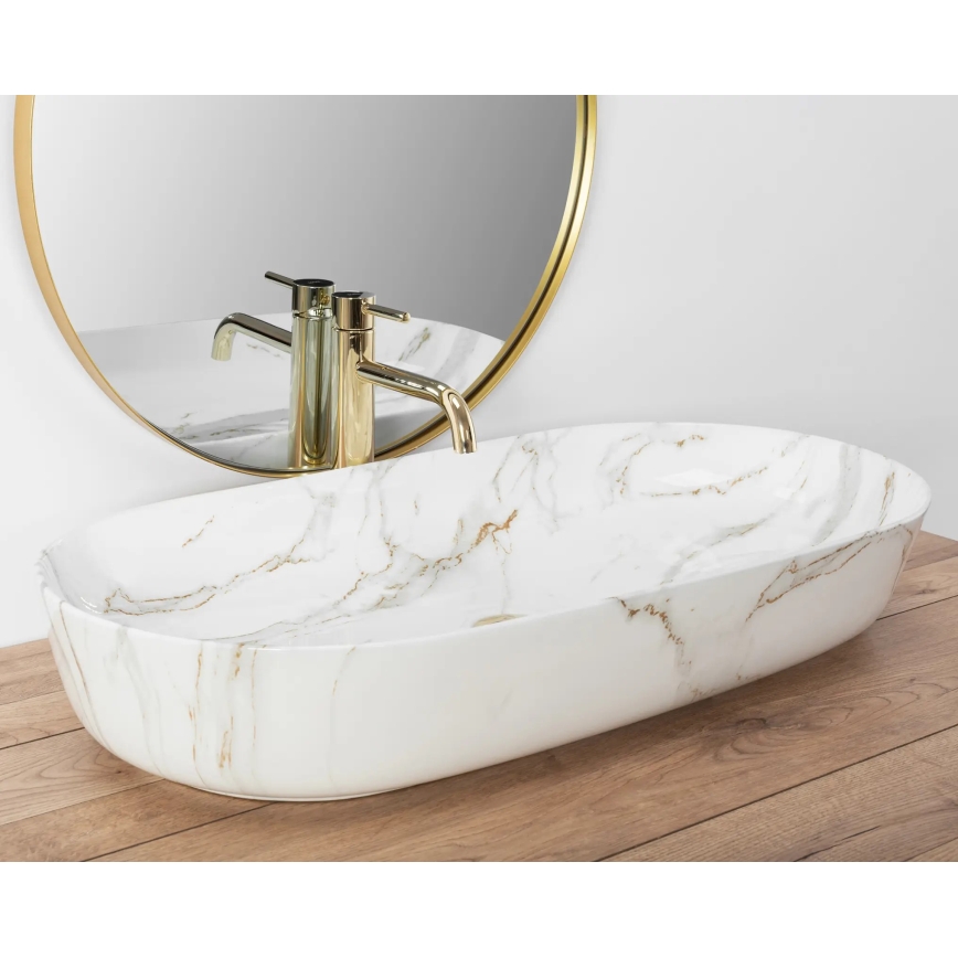 REA-U8404 - Lavabo sobre encimera CLEO 41x81 cm cerámica/blanco/decoración de mármol