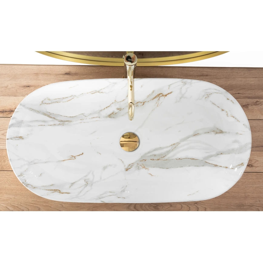 REA-U8404 - Lavabo sobre encimera CLEO 41x81 cm cerámica/blanco/decoración de mármol