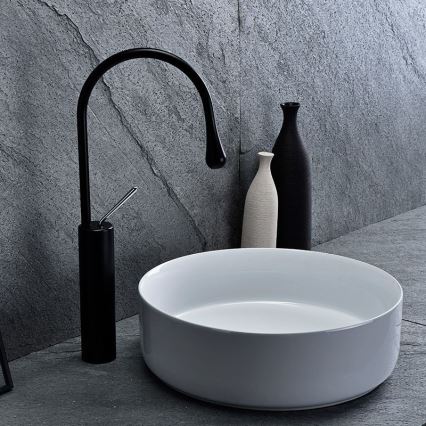 REA-U8493 - Lavabo sobre encimera ELMA Ø 45 cm, cerámica, blanco brillante