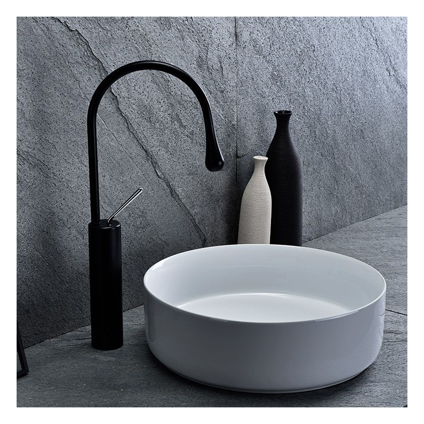 REA-U8493 - Lavabo sobre encimera ELMA Ø 45 cm, cerámica, blanco brillante