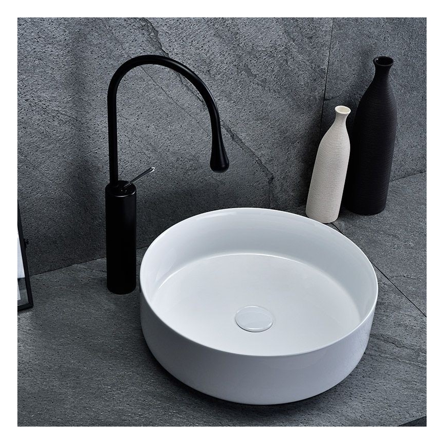 REA-U8493 - Lavabo sobre encimera ELMA Ø 45 cm, cerámica, blanco brillante