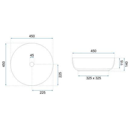 REA-U8493 - Lavabo sobre encimera ELMA Ø 45 cm, cerámica, blanco brillante