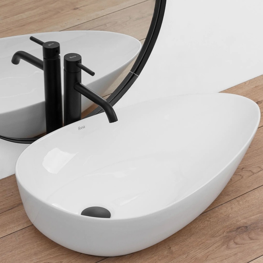 REA-U8537 - Lavabo para encimera GRETA 40 x 65,5 cm cerámica/blanco brillante