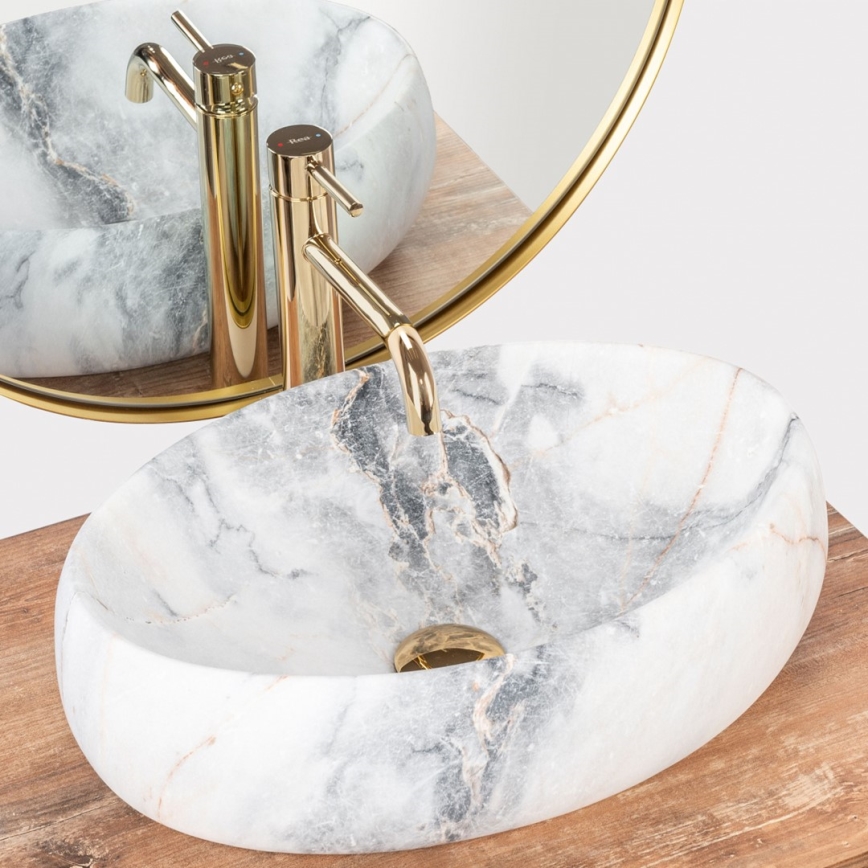 REA-U8567 - Lavabo sobre encimera LINDA 34x48,5 cm cerámica/decoración efecto mármol