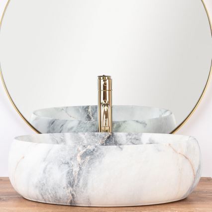 REA-U8567 - Lavabo sobre encimera LINDA 34x48,5 cm cerámica/decoración efecto mármol