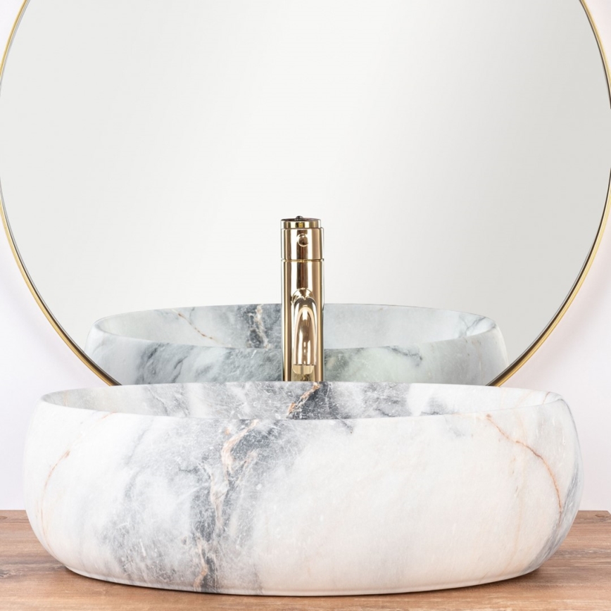 REA-U8567 - Lavabo sobre encimera LINDA 34x48,5 cm cerámica/decoración efecto mármol