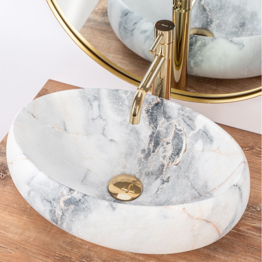 REA-U8567 - Lavabo sobre encimera LINDA 34x48,5 cm cerámica/decoración efecto mármol