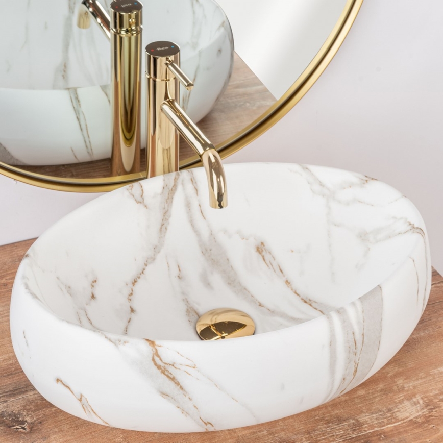 REA-U8568 - Lavabo sobre encimera LINDA 34x48,5 cm cerámica/efecto mármol