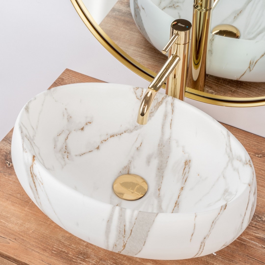 REA-U8568 - Lavabo sobre encimera LINDA 34x48,5 cm cerámica/efecto mármol