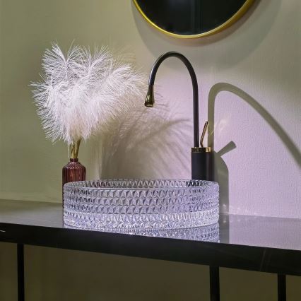 REA-U8881 - Lavabo de encimera CRISTAL, Ø 39 cm, vidrio transparente