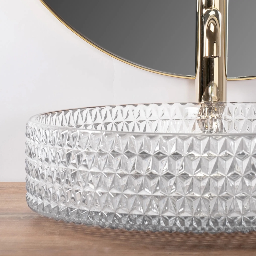 REA-U8881 - Lavabo de encimera CRISTAL, Ø 39 cm, vidrio transparente