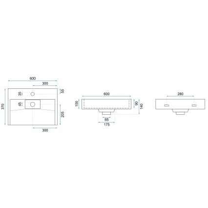 REA-U8901 - Lavabo sobre encimera GOYA 37x60 cm conglomerado/blanco mate