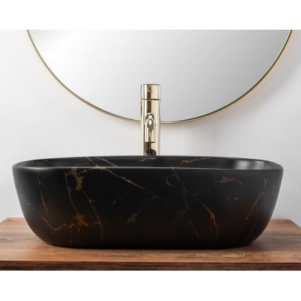 REA-U8908 - Lavabo sobre encimera BELINDA 33,5x46,5 cm cerámica/negro/efecto mármol