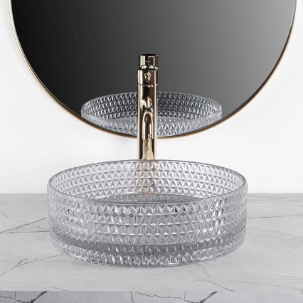 REA-U9615 - Lavabo sobre encimera CRISTAL Ø 35,5 cm vidrio/gris