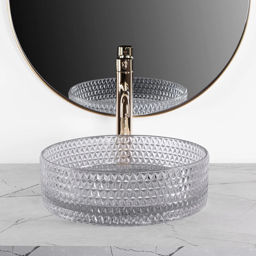 REA-U9615 - Lavabo sobre encimera CRISTAL Ø 35,5 cm vidrio/gris