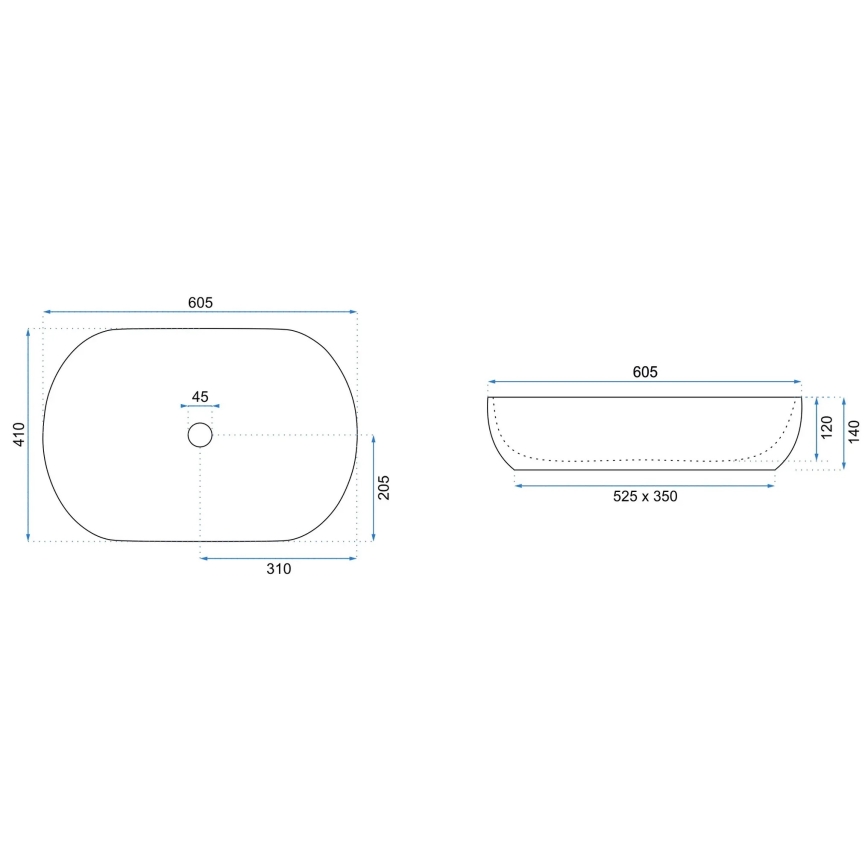 REA-U9653 - Lavabo para encimera CLEO 41x60,5 cm cerámica/blanco mate