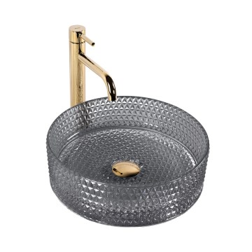 REA-U9671 - Lavabo sobre encimera CRISTAL Ø 35,5 cm cristal/gris ahumado