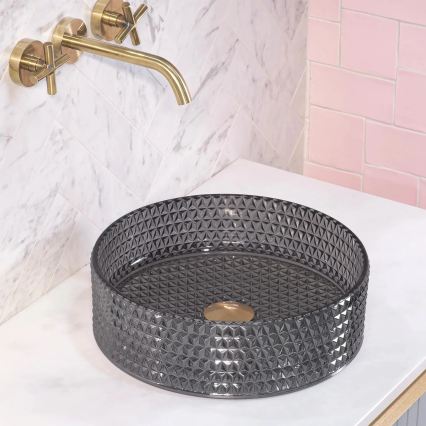 REA-U9671 - Lavabo sobre encimera CRISTAL Ø 35,5 cm cristal/gris ahumado