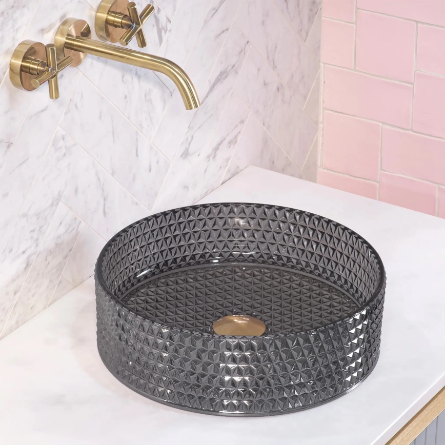 REA-U9671 - Lavabo sobre encimera CRISTAL Ø 35,5 cm cristal/gris ahumado