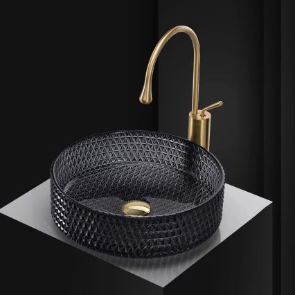 REA-U9671 - Lavabo sobre encimera CRISTAL Ø 35,5 cm cristal/gris ahumado