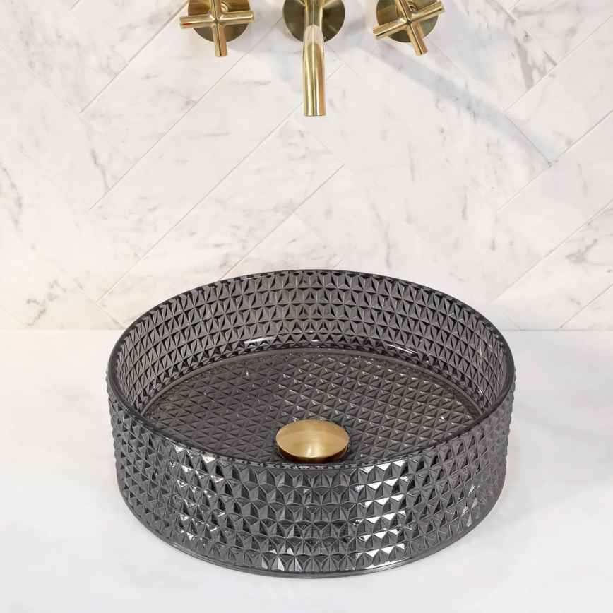 REA-U9671 - Lavabo sobre encimera CRISTAL Ø 35,5 cm cristal/gris ahumado