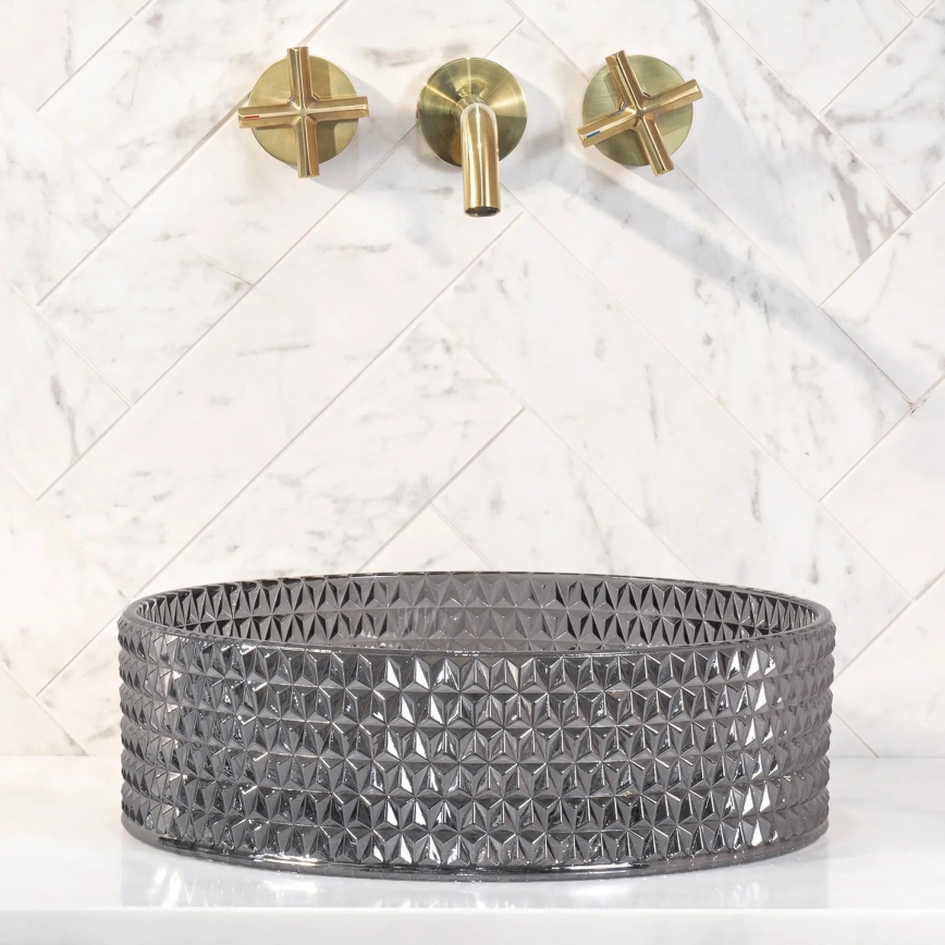 REA-U9671 - Lavabo sobre encimera CRISTAL Ø 35,5 cm cristal/gris ahumado