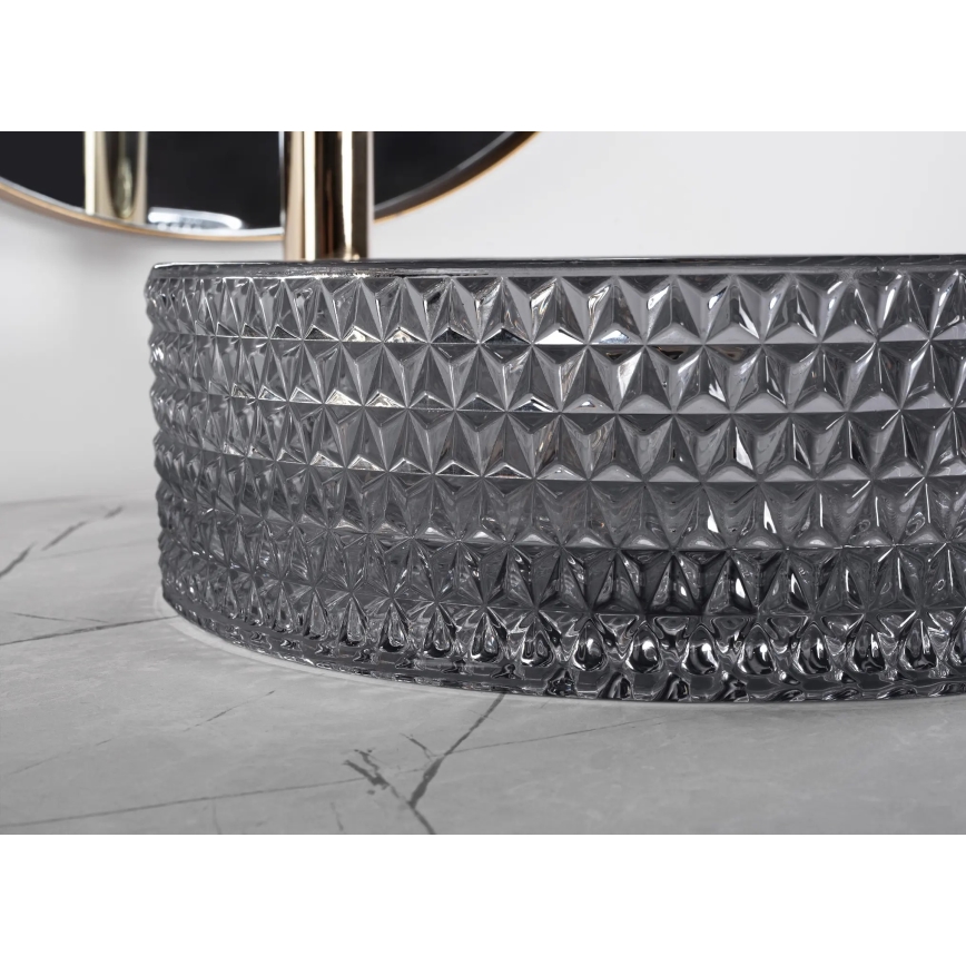 REA-U9671 - Lavabo sobre encimera CRISTAL Ø 35,5 cm cristal/gris ahumado