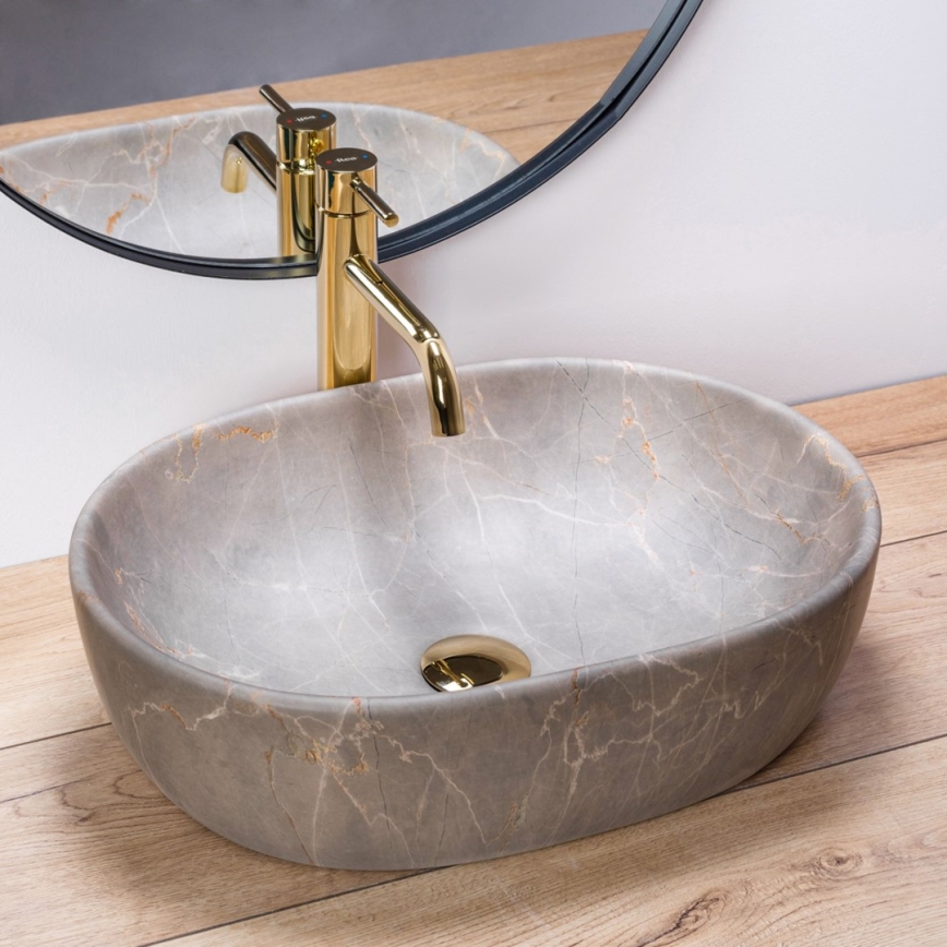 REA-U9887 - Lavabo sobre encimera LARA 35x48,5 cm cerámica/gris/acabado efecto mármol
