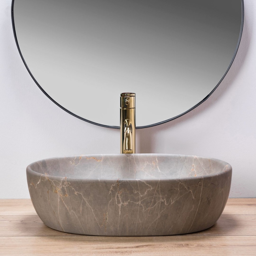 REA-U9887 - Lavabo sobre encimera LARA 35x48,5 cm cerámica/gris/acabado efecto mármol