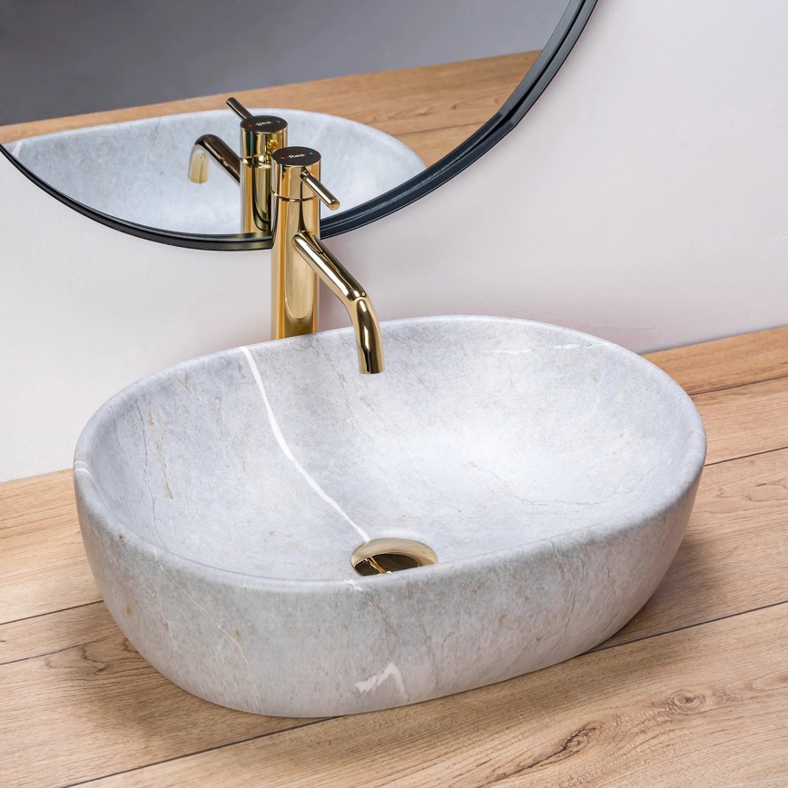 REA-U9889 - Lavabo sobre encimera LARA 35x48,5 cm cerámica/gris/efecto piedra