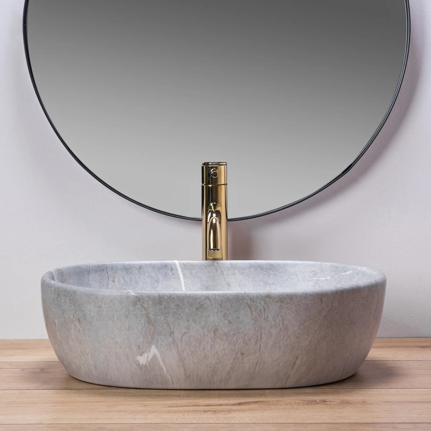 REA-U9889 - Lavabo sobre encimera LARA 35x48,5 cm cerámica/gris/efecto piedra