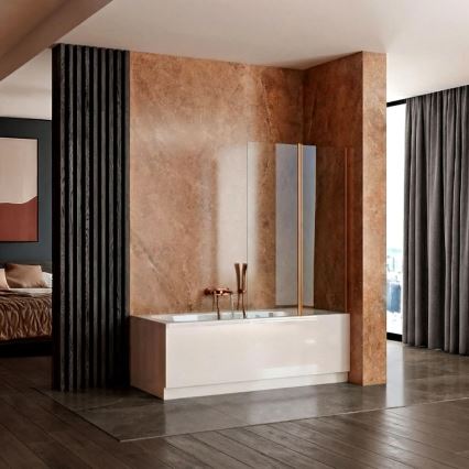 REA-W5696 - Mampara plegable para bañera AGAT 140 x 80 cm, cobre cepillado/vidrio transparente